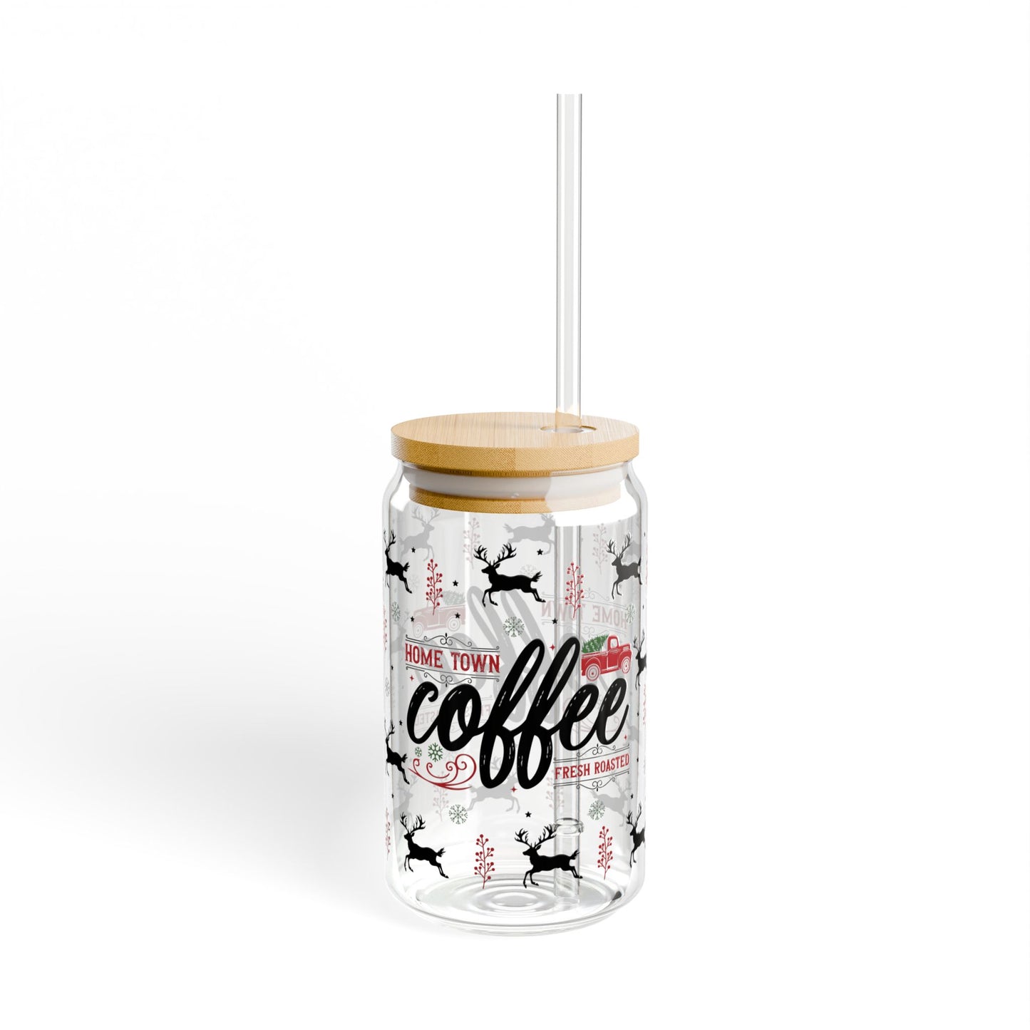 Christmas Coffee Sipper Glass 16 Oz