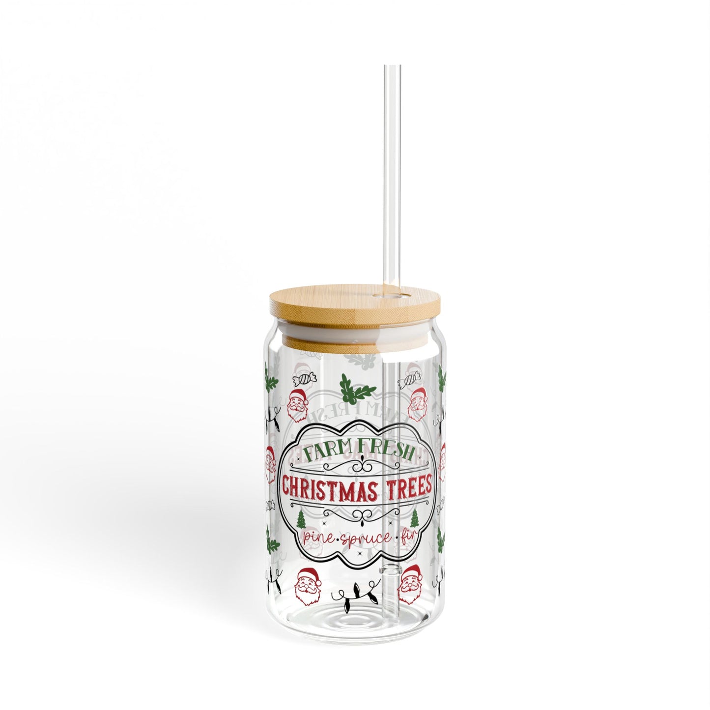 Christmas Sipper Glass, Holiday Drinkware, Festive Glass Jar, Eco-Friendly Beverage Cup, Seasonal Home Decor