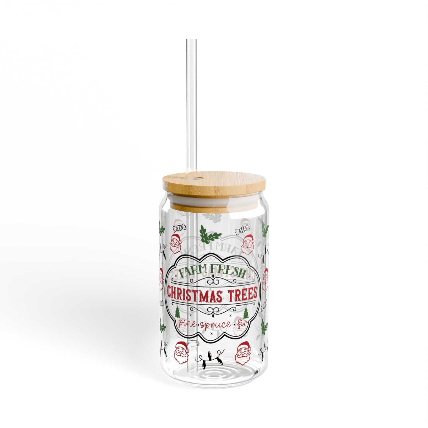 Christmas Sipper Glass, Holiday Drinkware, Festive Glass Jar, Eco-Friendly Beverage Cup, Seasonal Home Decor