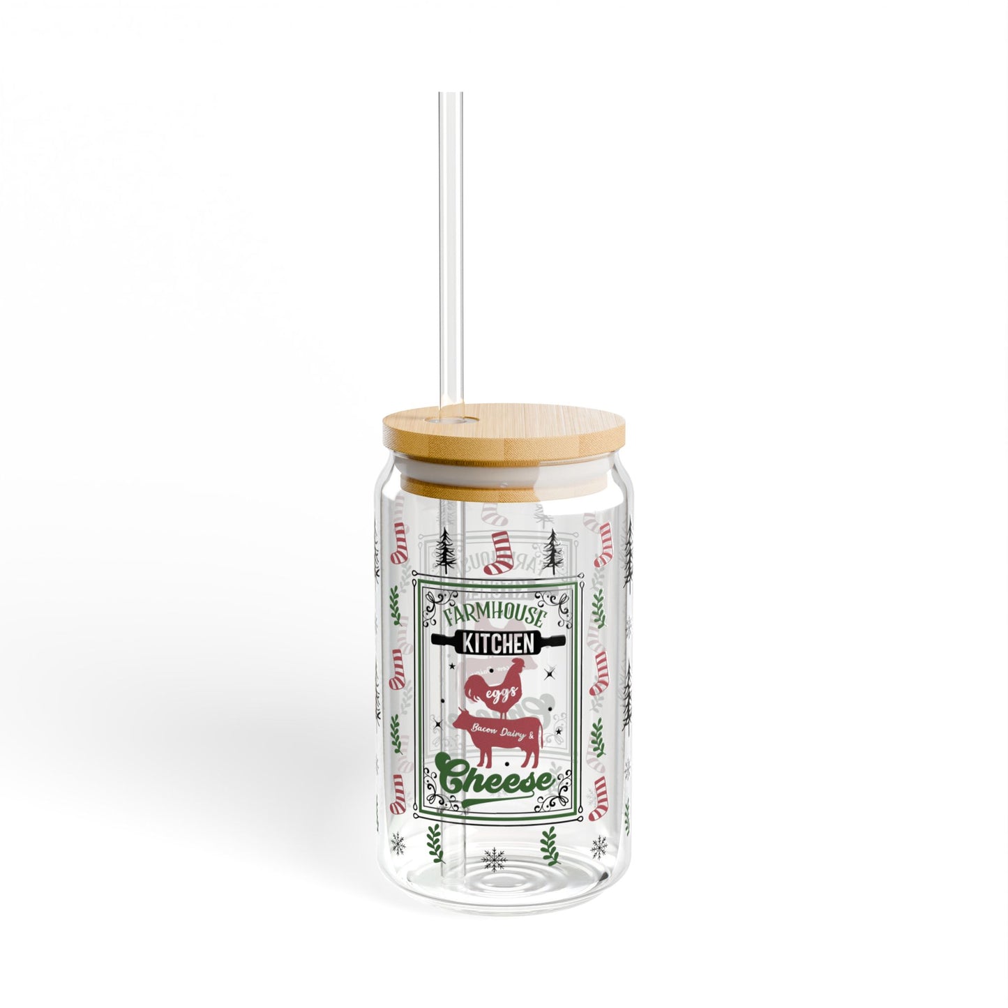 Festive Sipper Glass, 16oz - Perfect for Holiday Gatherings, Kitchen Decor, Gift for Foodies, Eco-Friendly Drinkware, Seasonal Drink Holder