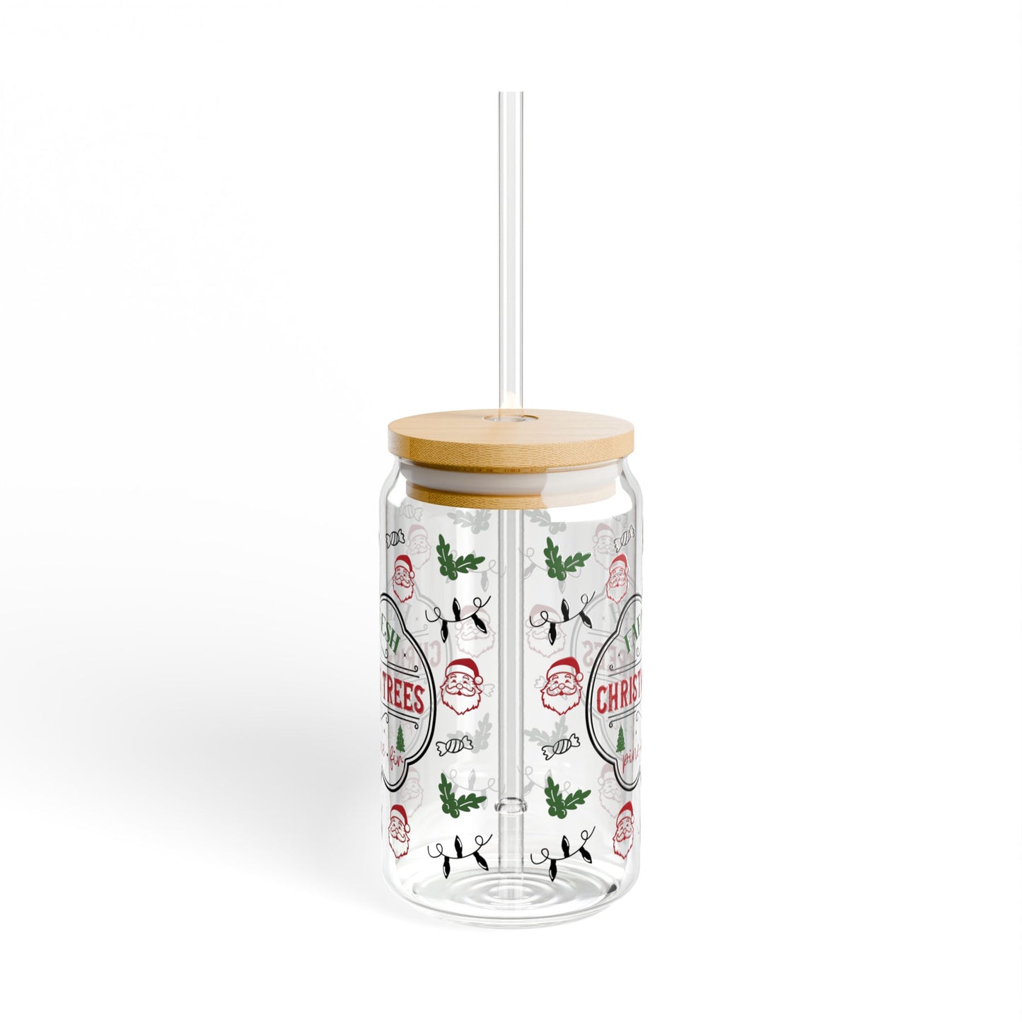 Christmas Sipper Glass, Holiday Drinkware, Festive Glass Jar, Eco-Friendly Beverage Cup, Seasonal Home Decor