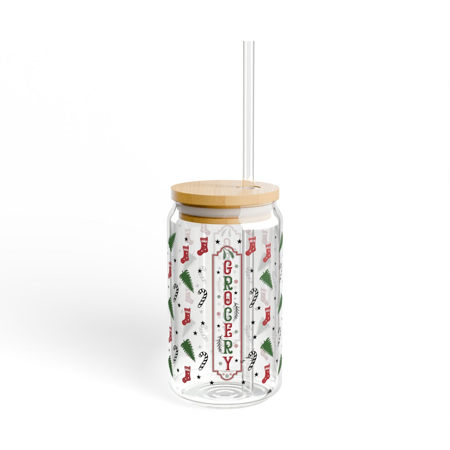 Candy Canes And Stockings Sipper Glass 16 Oz