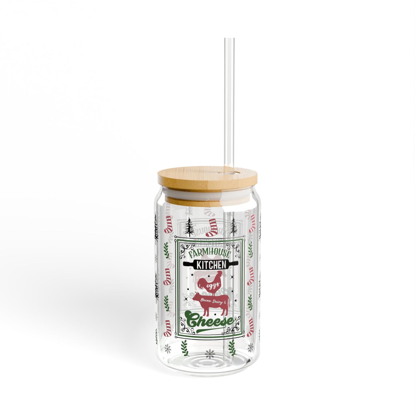Festive Sipper Glass, 16oz - Perfect for Holiday Gatherings, Kitchen Decor, Gift for Foodies, Eco-Friendly Drinkware, Seasonal Drink Holder