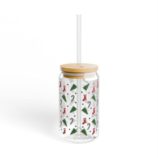 Candy Canes And Stockings Sipper Glass 16 Oz